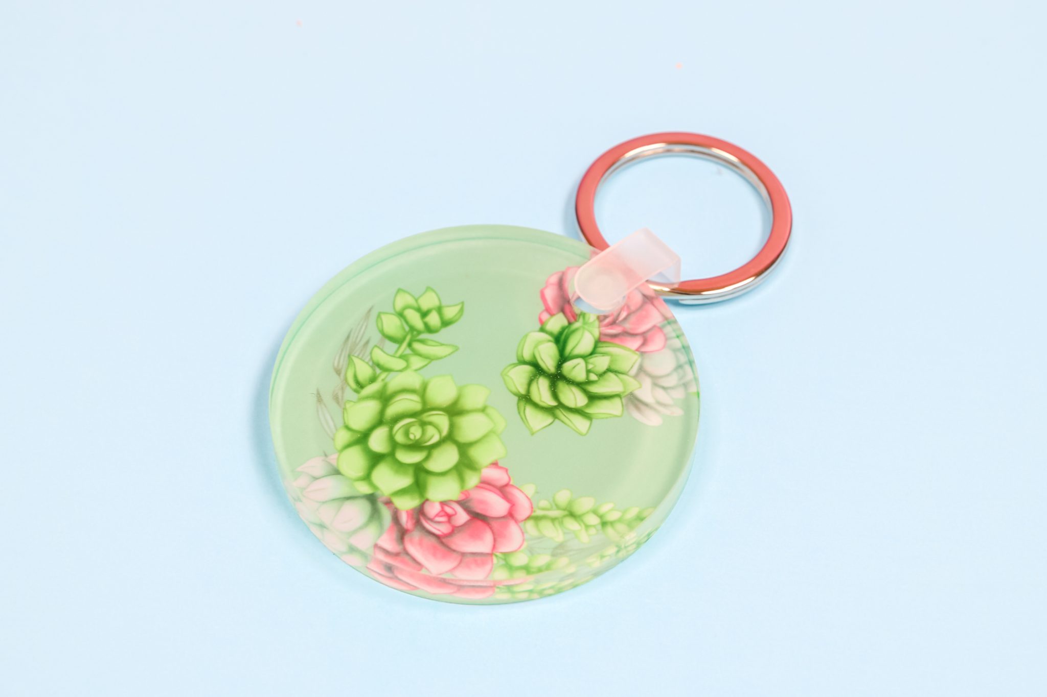 Finished succulent sublimation on acrylic keychain.