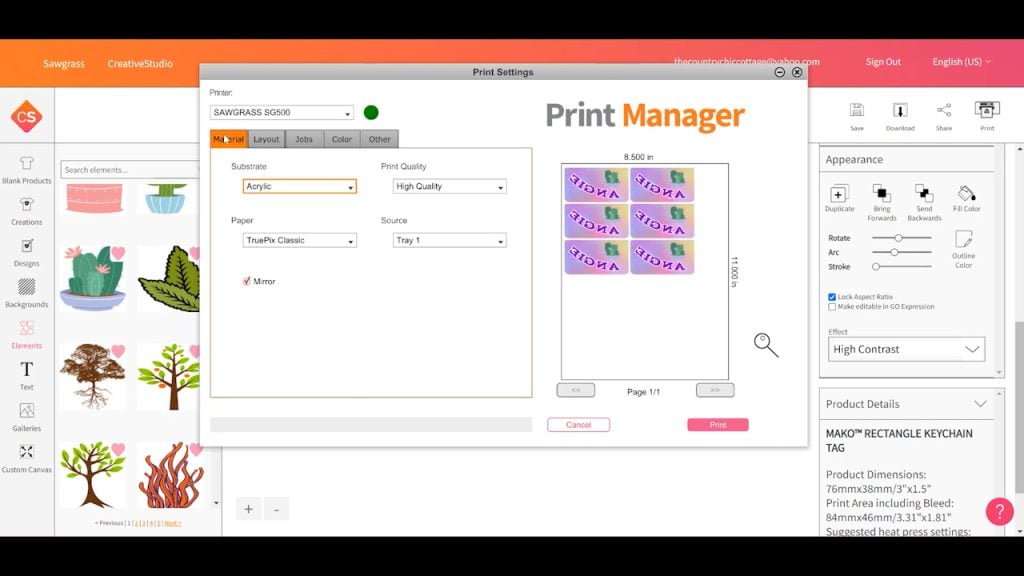using sawgrass print manager to print