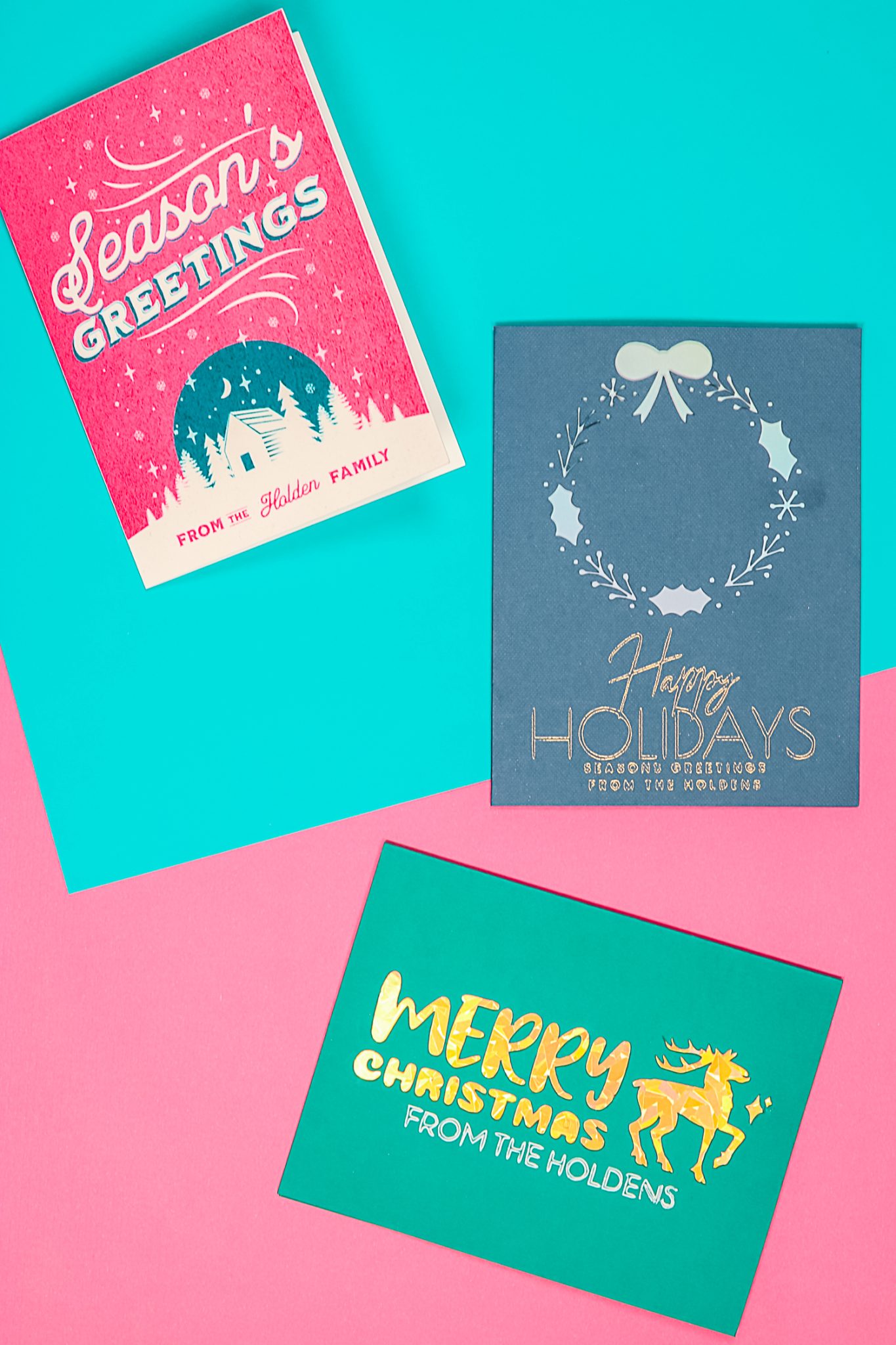 Cricut Christmas cards with kittl completed cards.