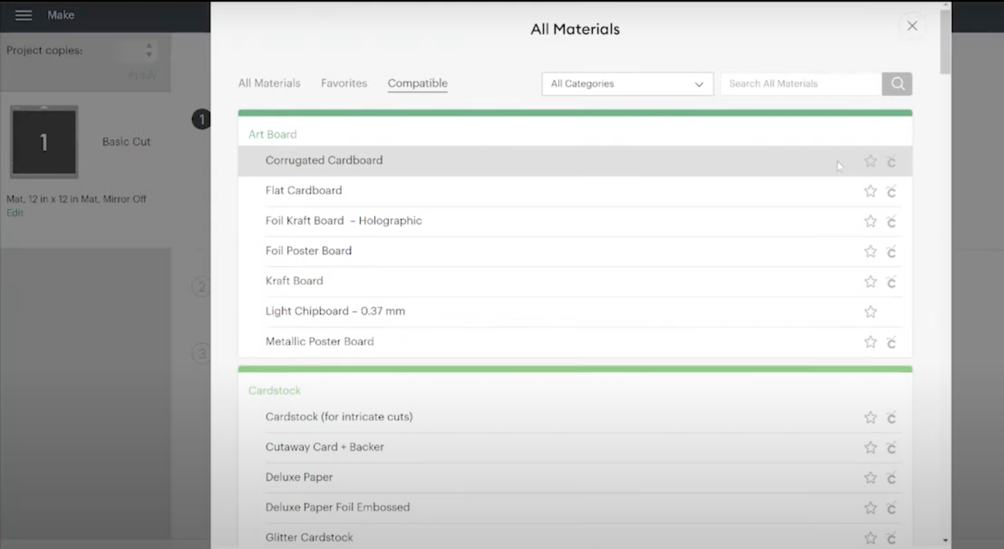 Design Space materials list.