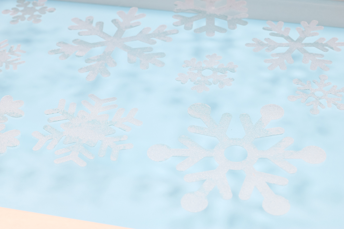 Close up of Cricut window cling on glass.