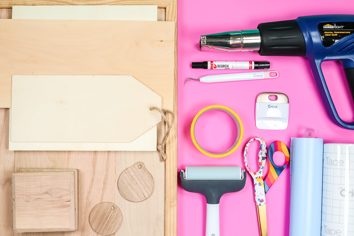 Cricut wood burning supplies laid out.