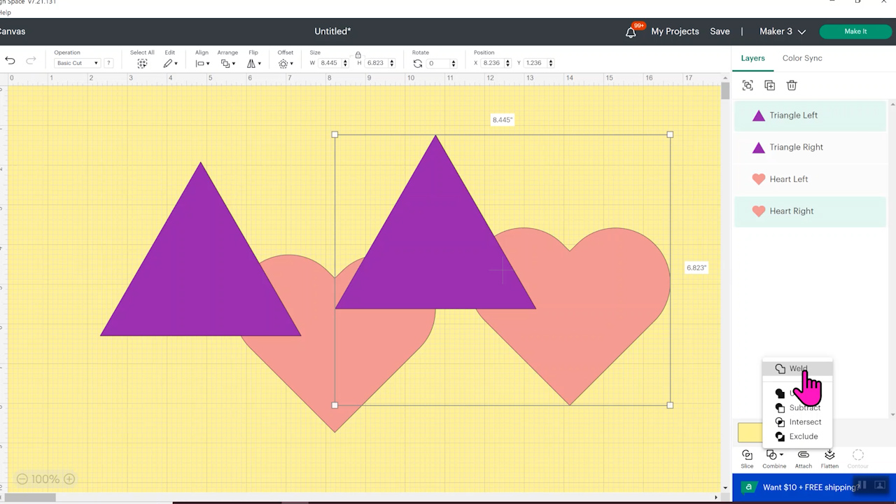 weld feature under combine menu for cricut