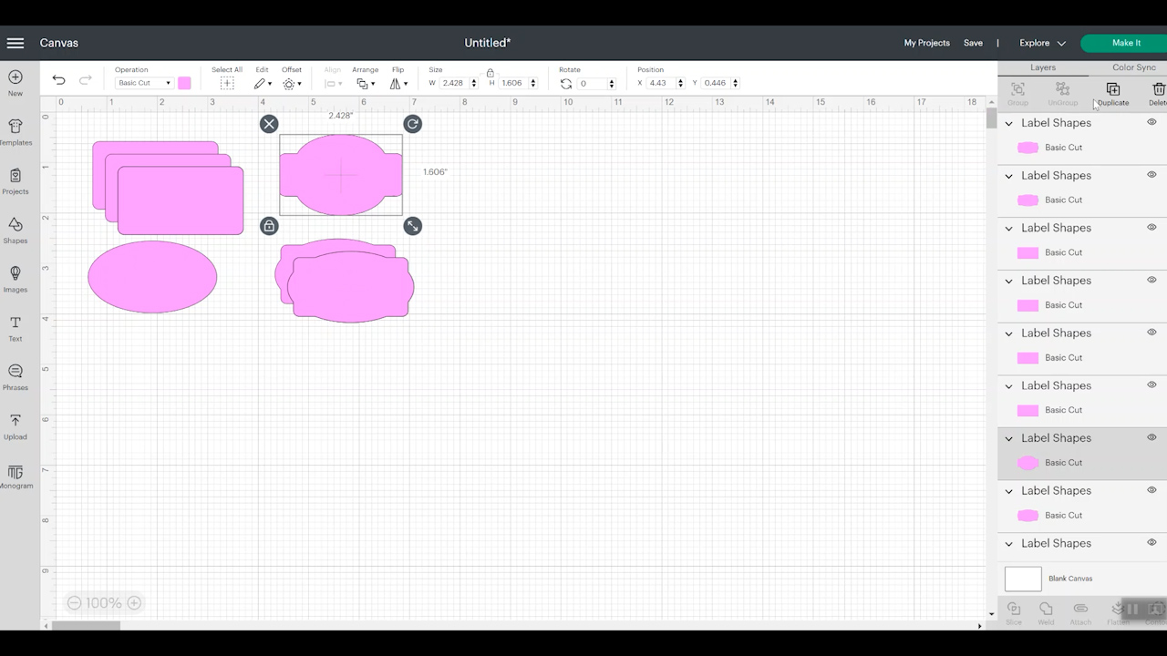 duplicating labels in cricut design space