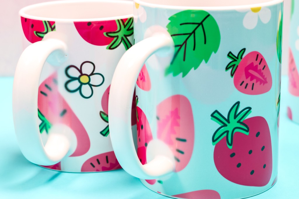 Example of sublimation mug with template wrapped off center.