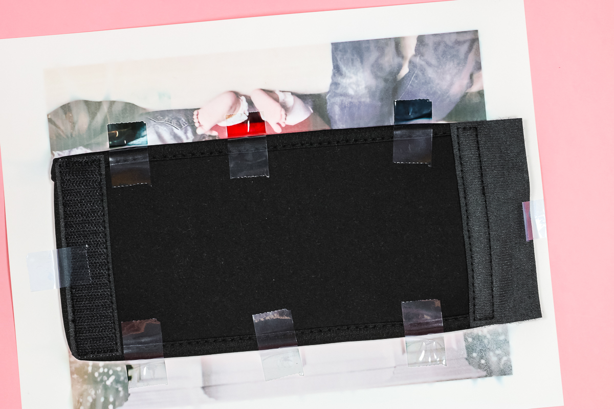 Adding sublimation photo to flat velcro koozie.