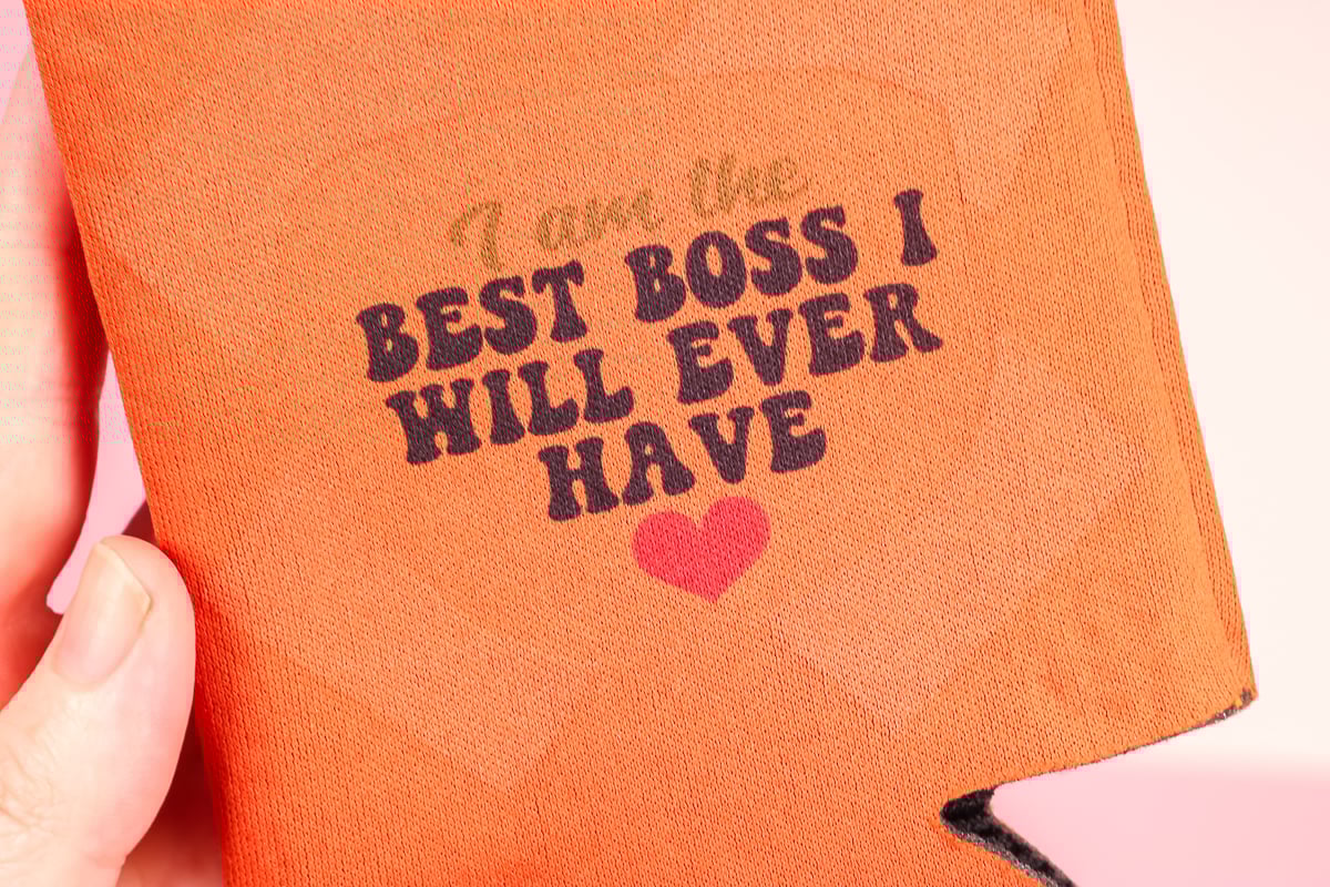 Close up of taped koozie.