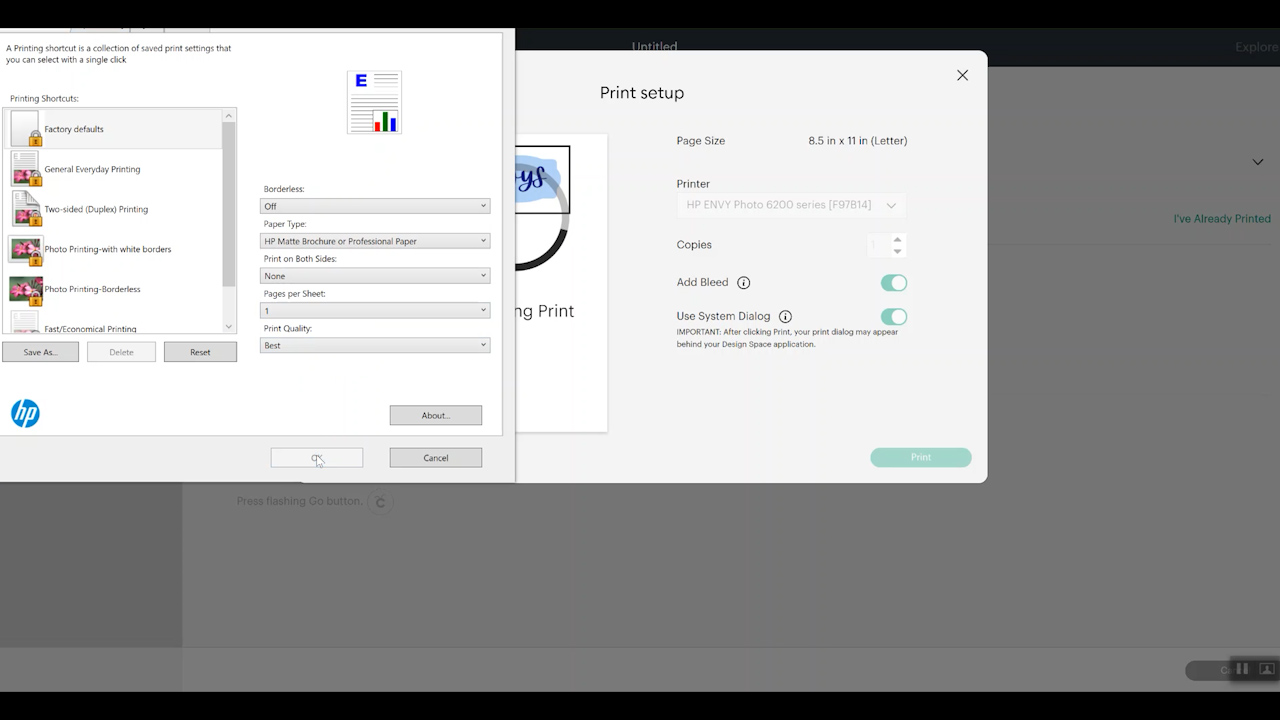 system dialog box for printing