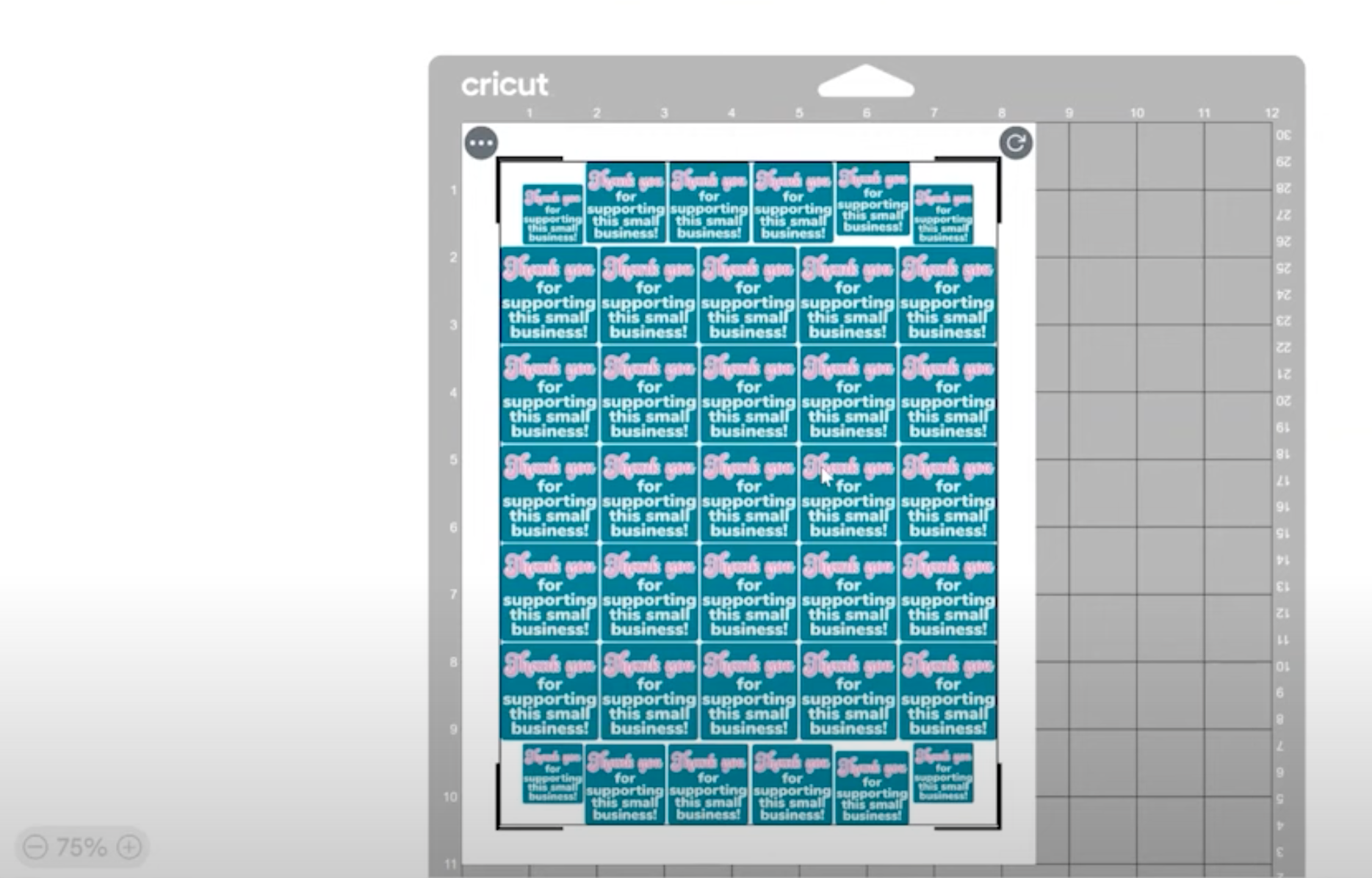 Sticker sheet laid out correctly on the Mat screen in Design Space.