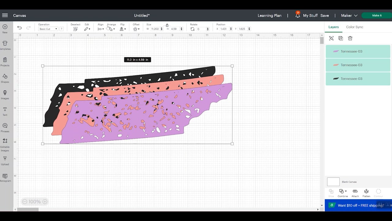 adding copies of design in cricut design space