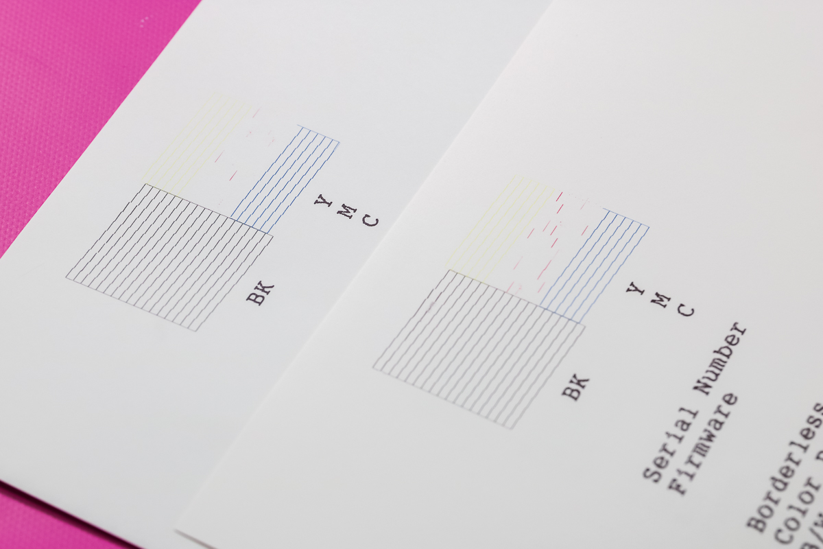 Comparing printer nozzle check.