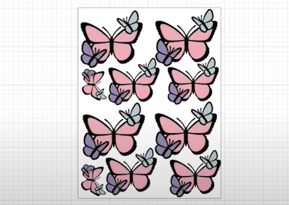 Full sticker sheet of butterflies on canvas screen.