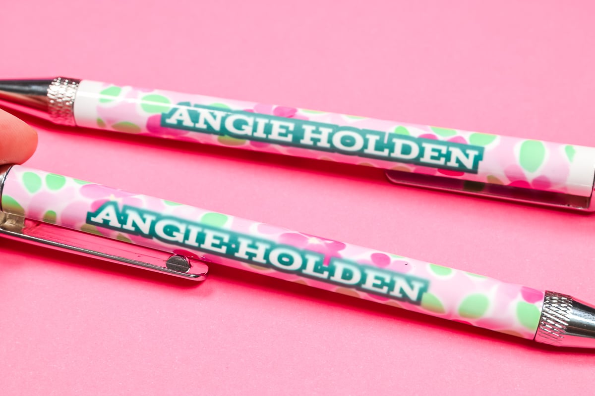 Close up of name sublimation pens.