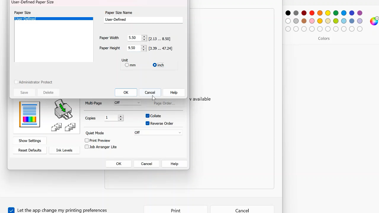 adding a user defined paper size on epson ecotank