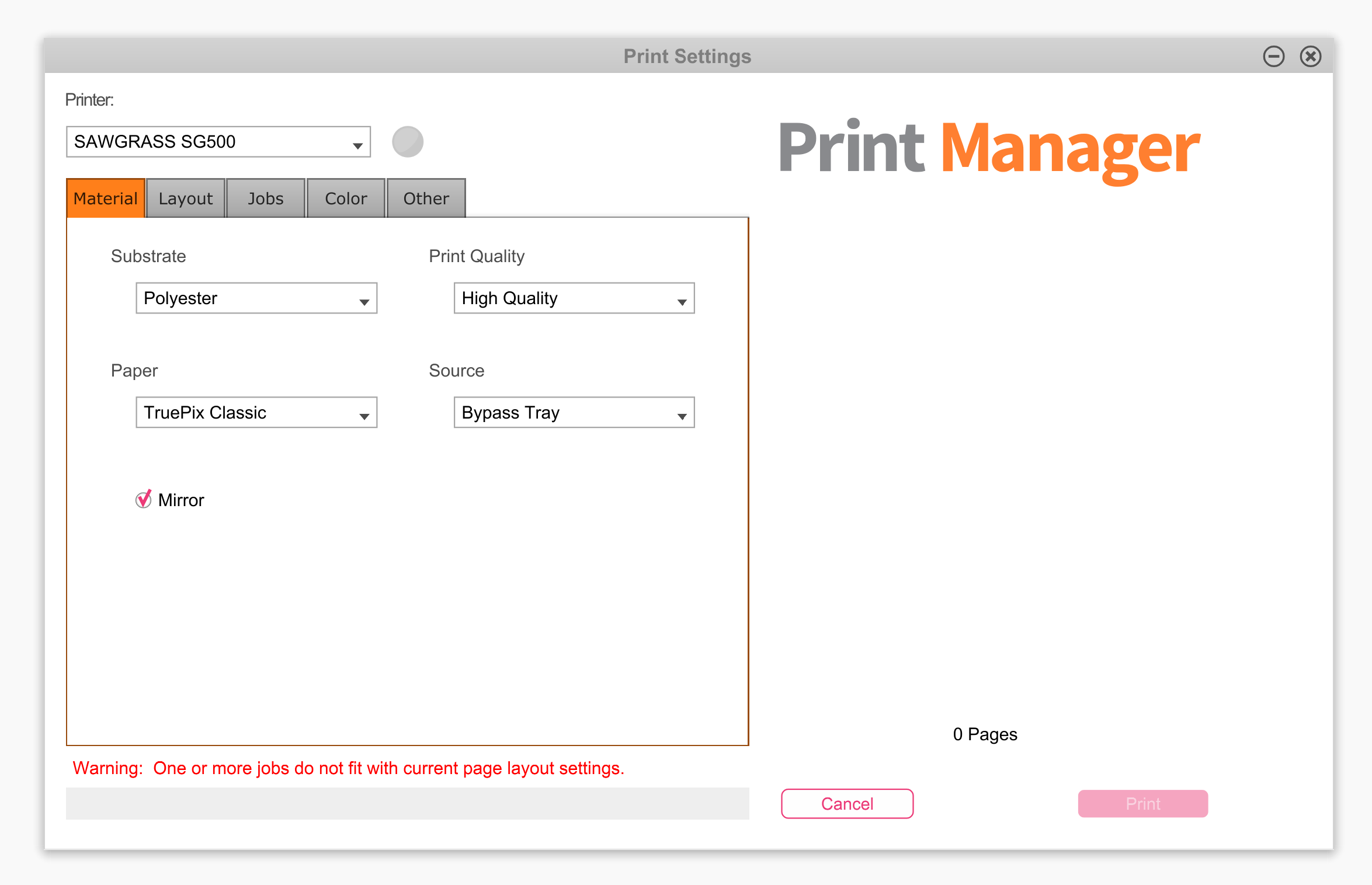 picking bypass tray in sawgrass print manager