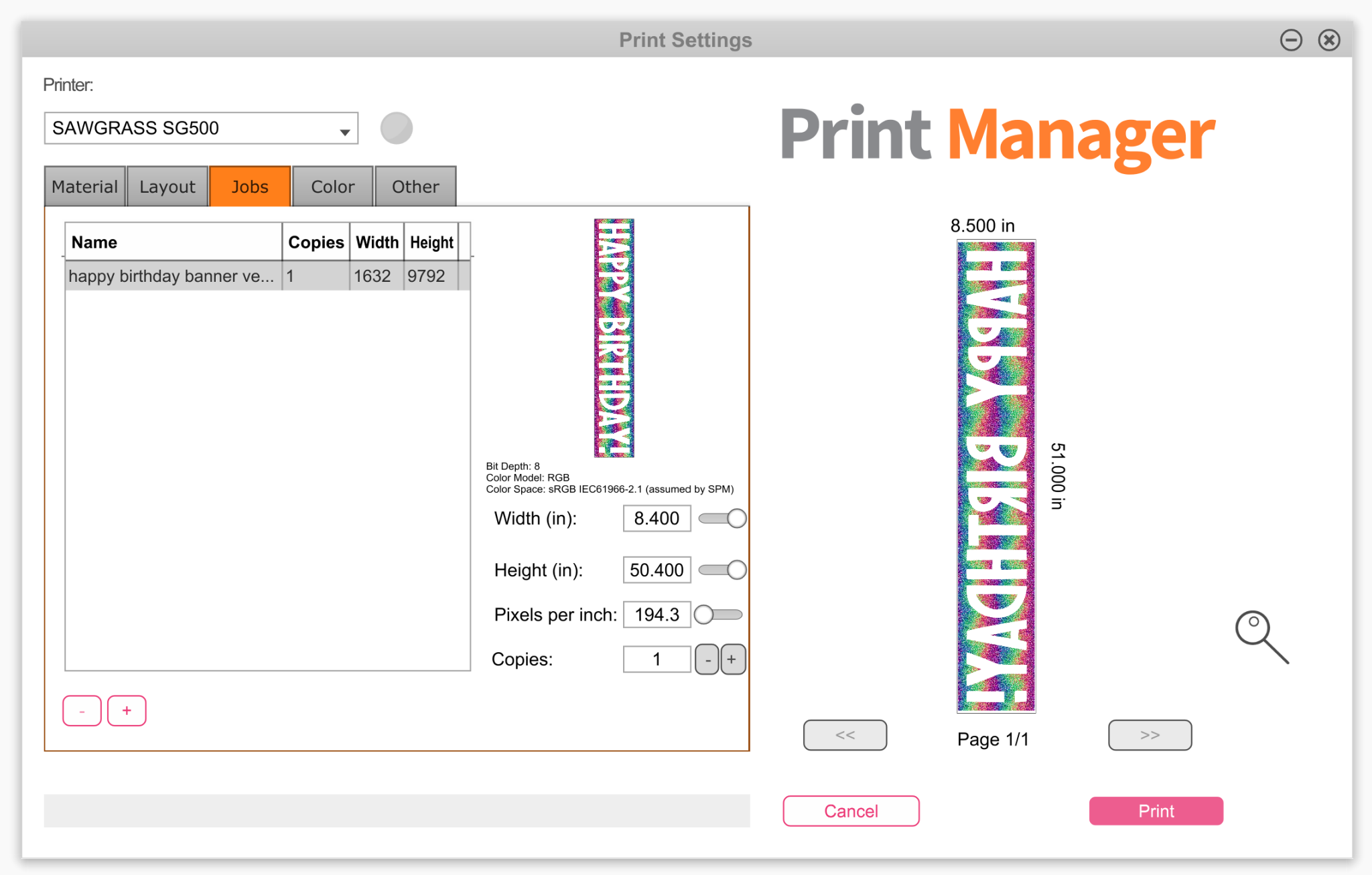 print manager ready for printing to bypass tray