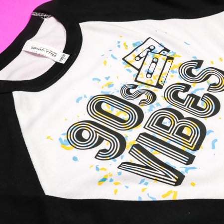 90s vibes screen print confetti t-shirt.