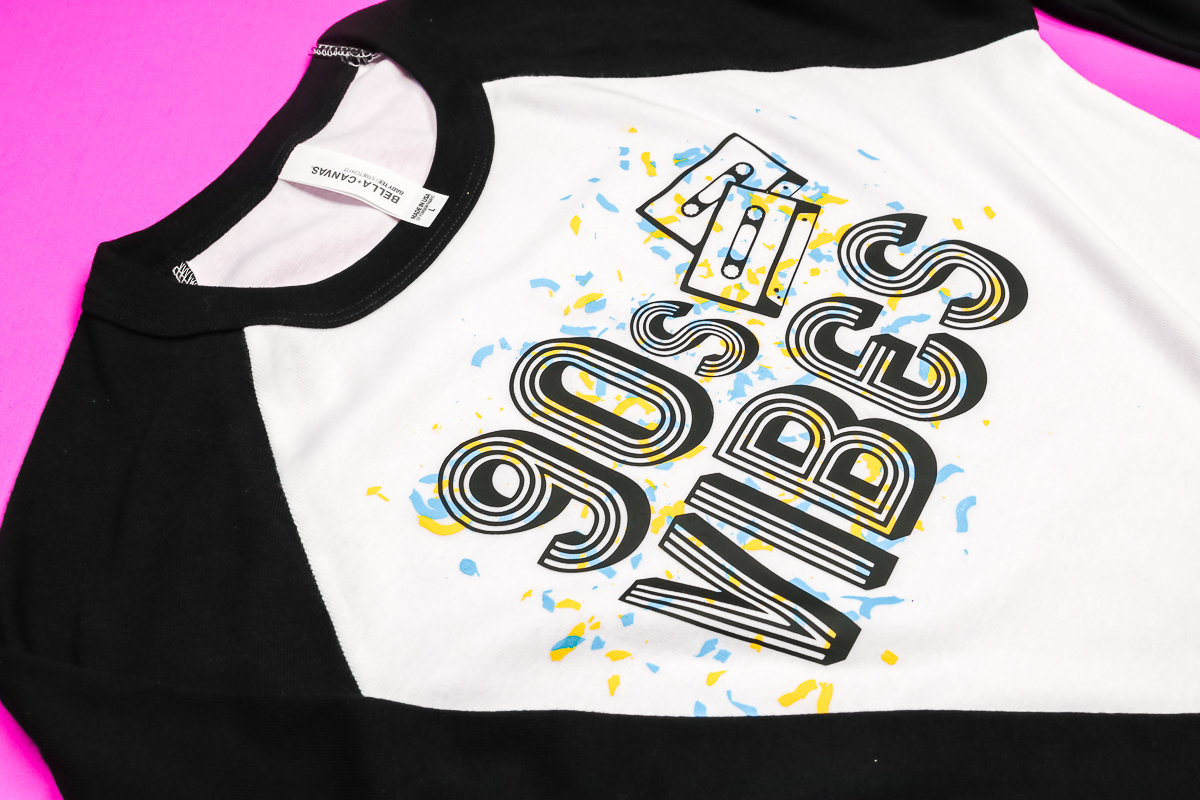 90s vibes screen print confetti t-shirt.