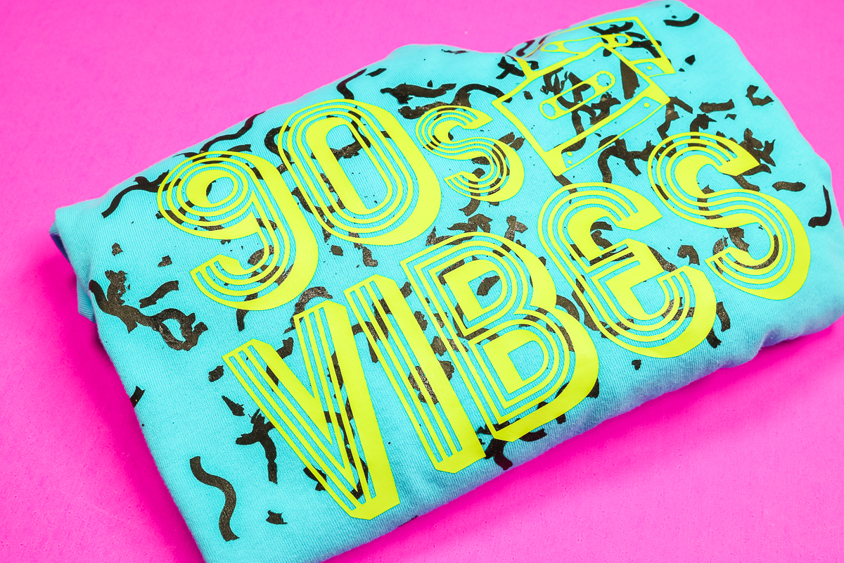 Screen print confetti on colored shirt.