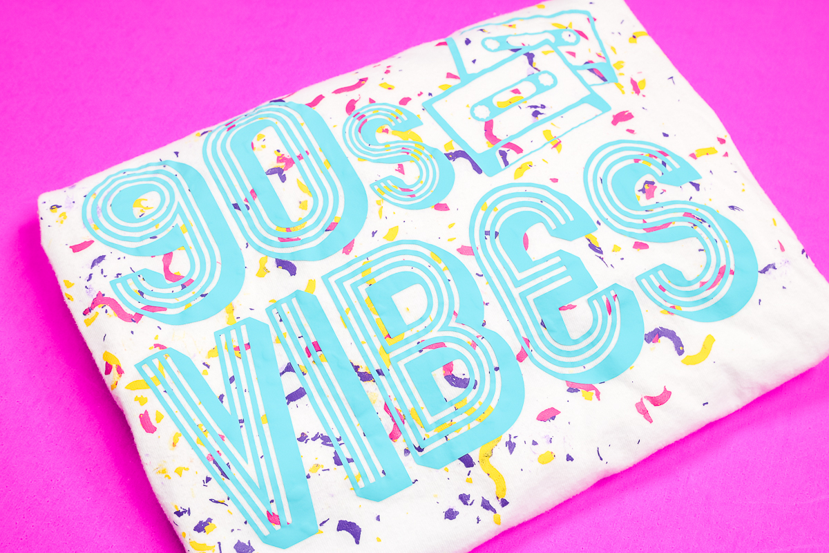 90s vibes screen print confetti t-shirt.