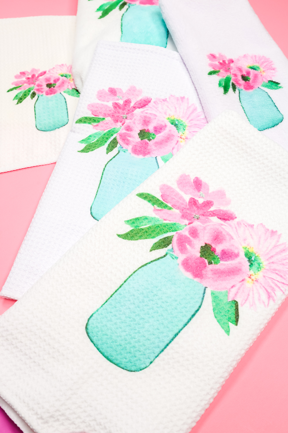 Sublimation towels with mason jar and flowers.