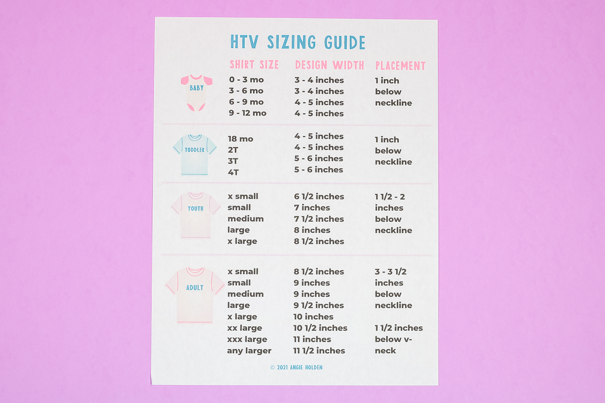 HTV size guide printable.