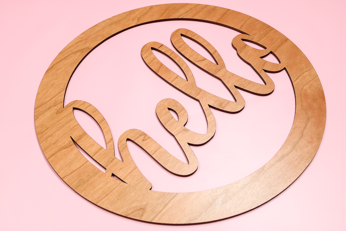cut hello sign made on a glowforge