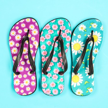 Finished flip flops with sublimation prints.