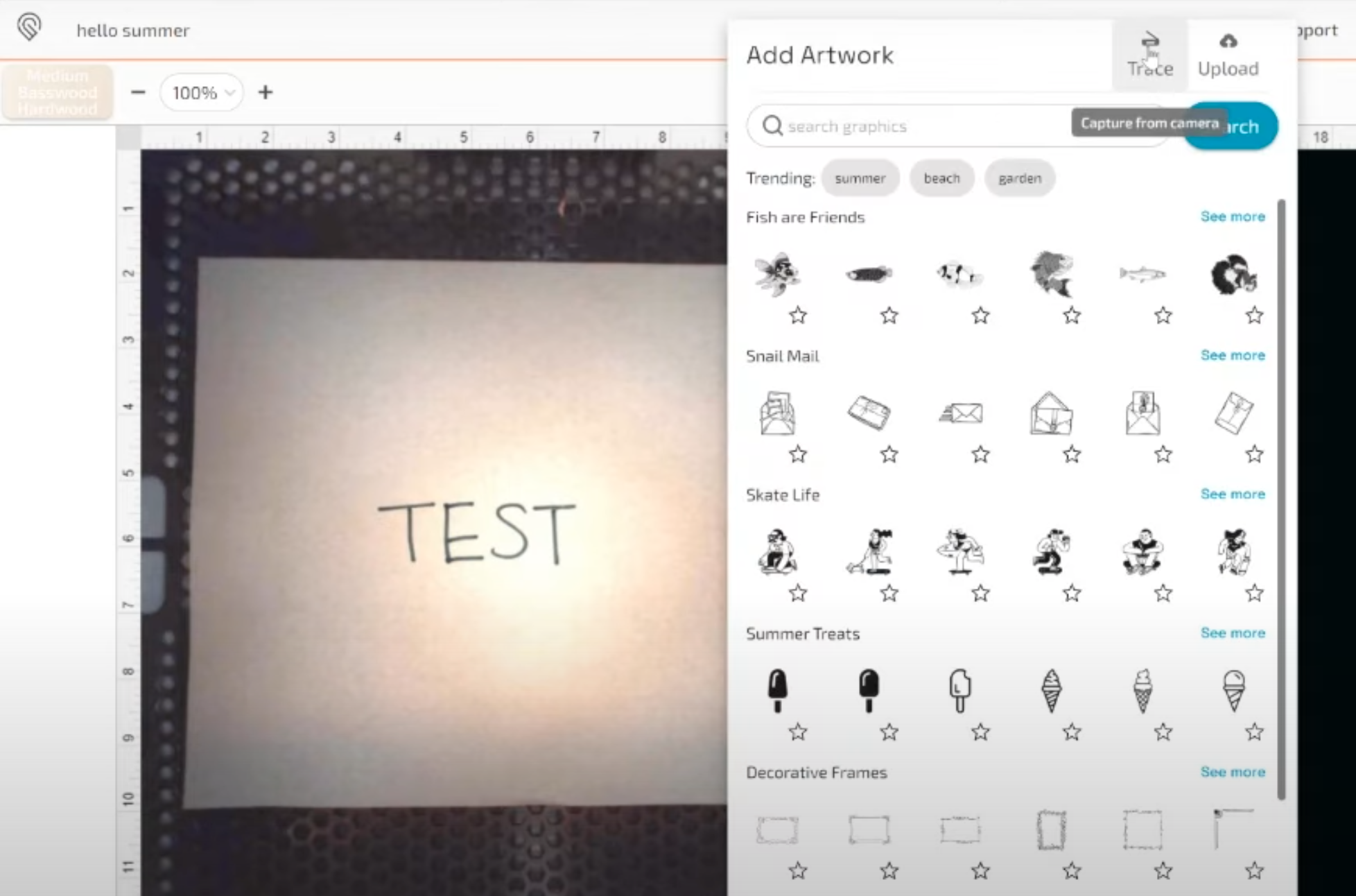 Choose the trace feature in the Glowforge program.