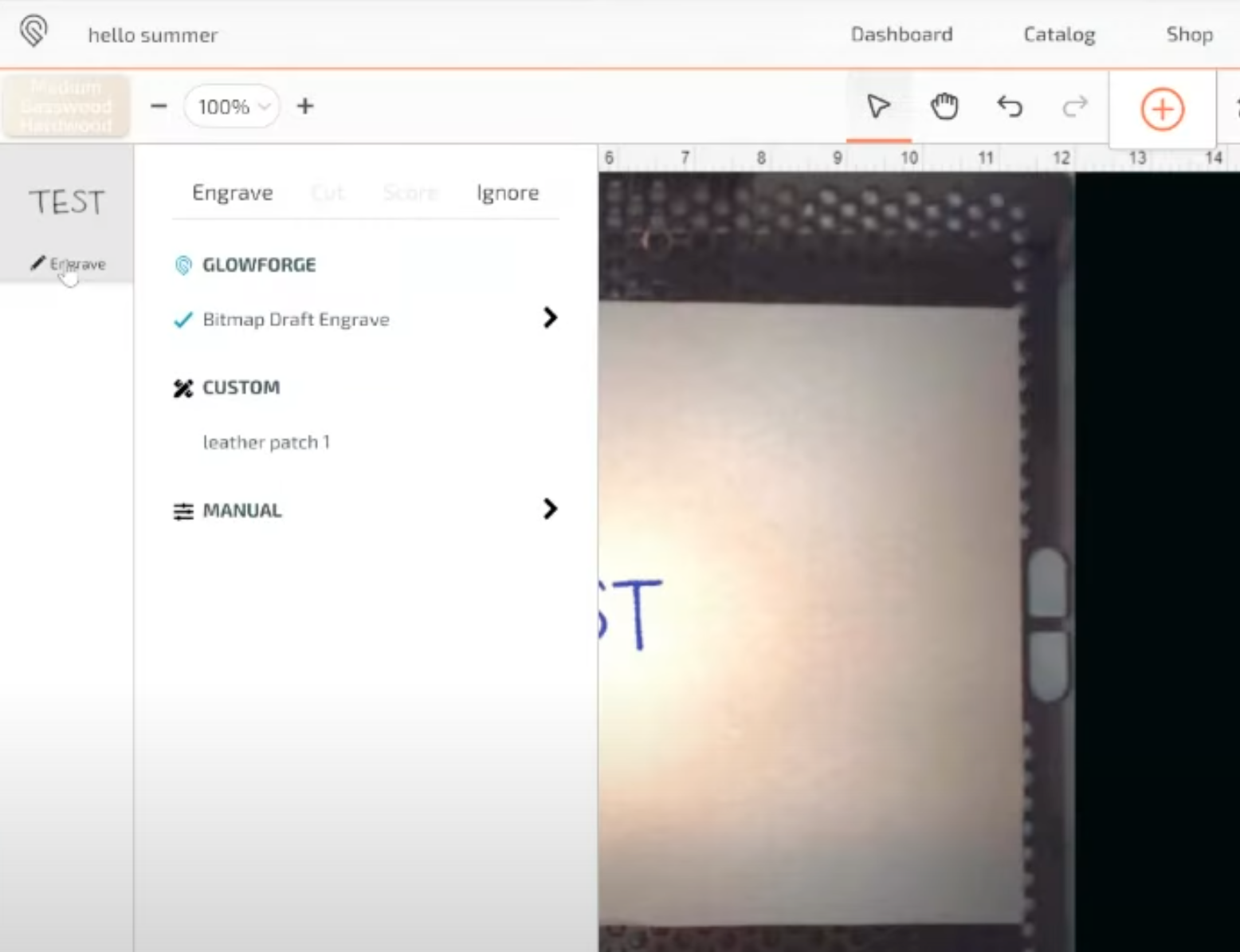 Choose the trace function in Glowforge.