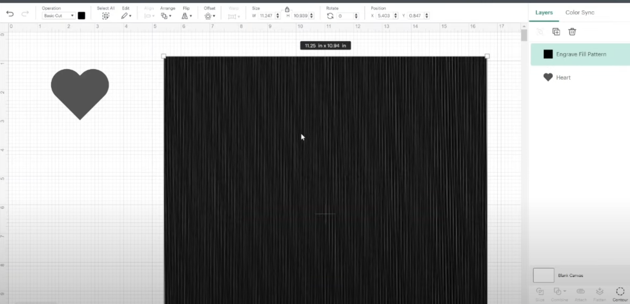 Heart and Engraved Pattern Fill on Design Space canvas.