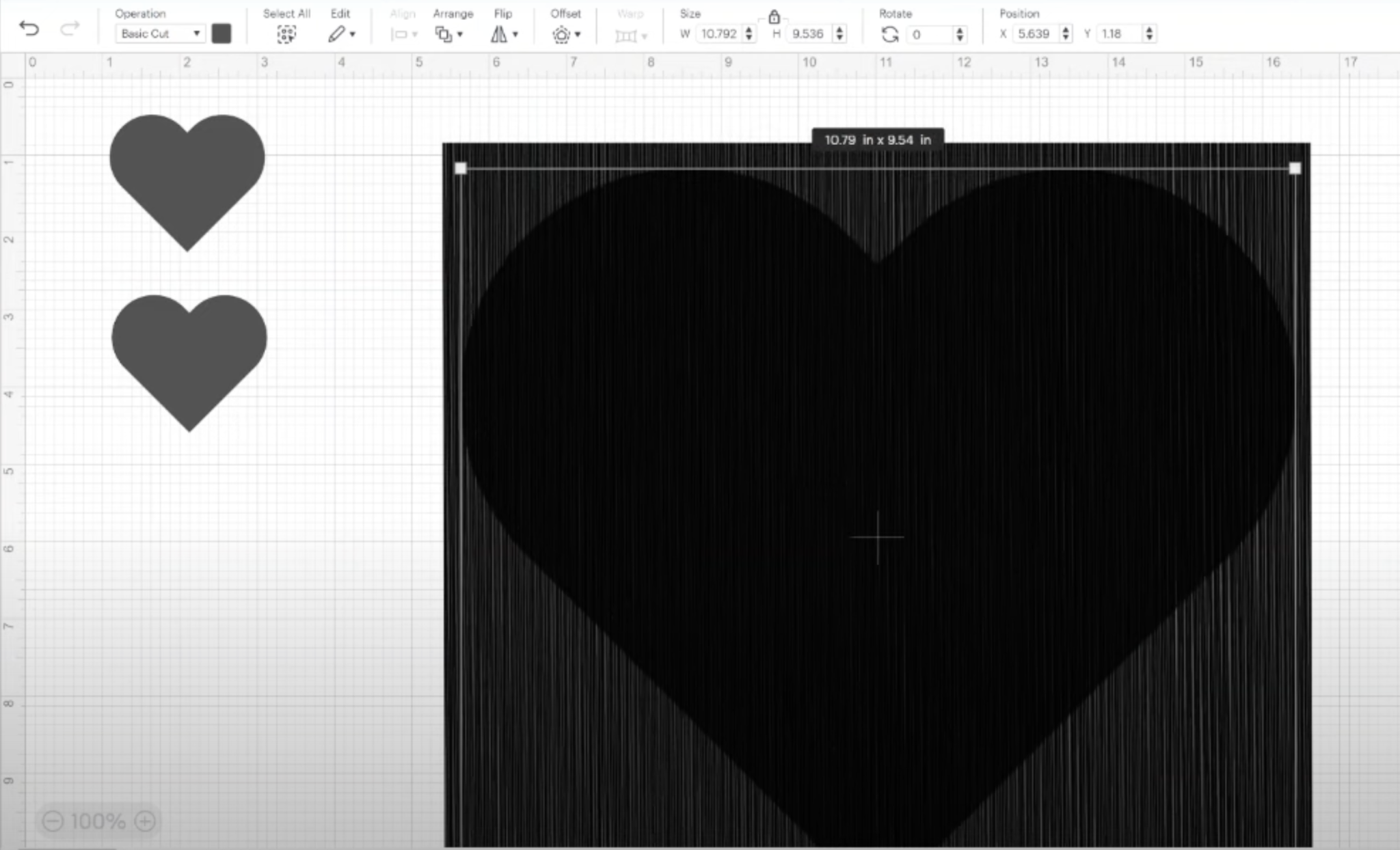 Heart shape resized large to fit on pattern fill file.