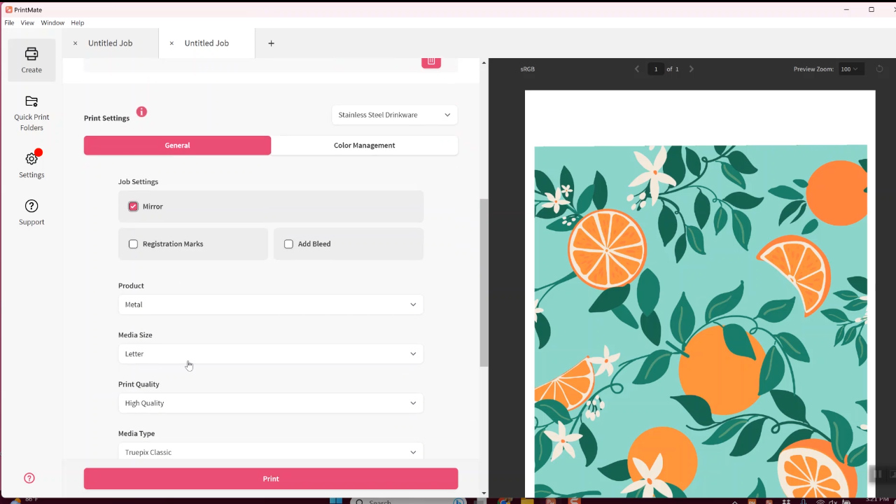 printer settings for sawgrass printers