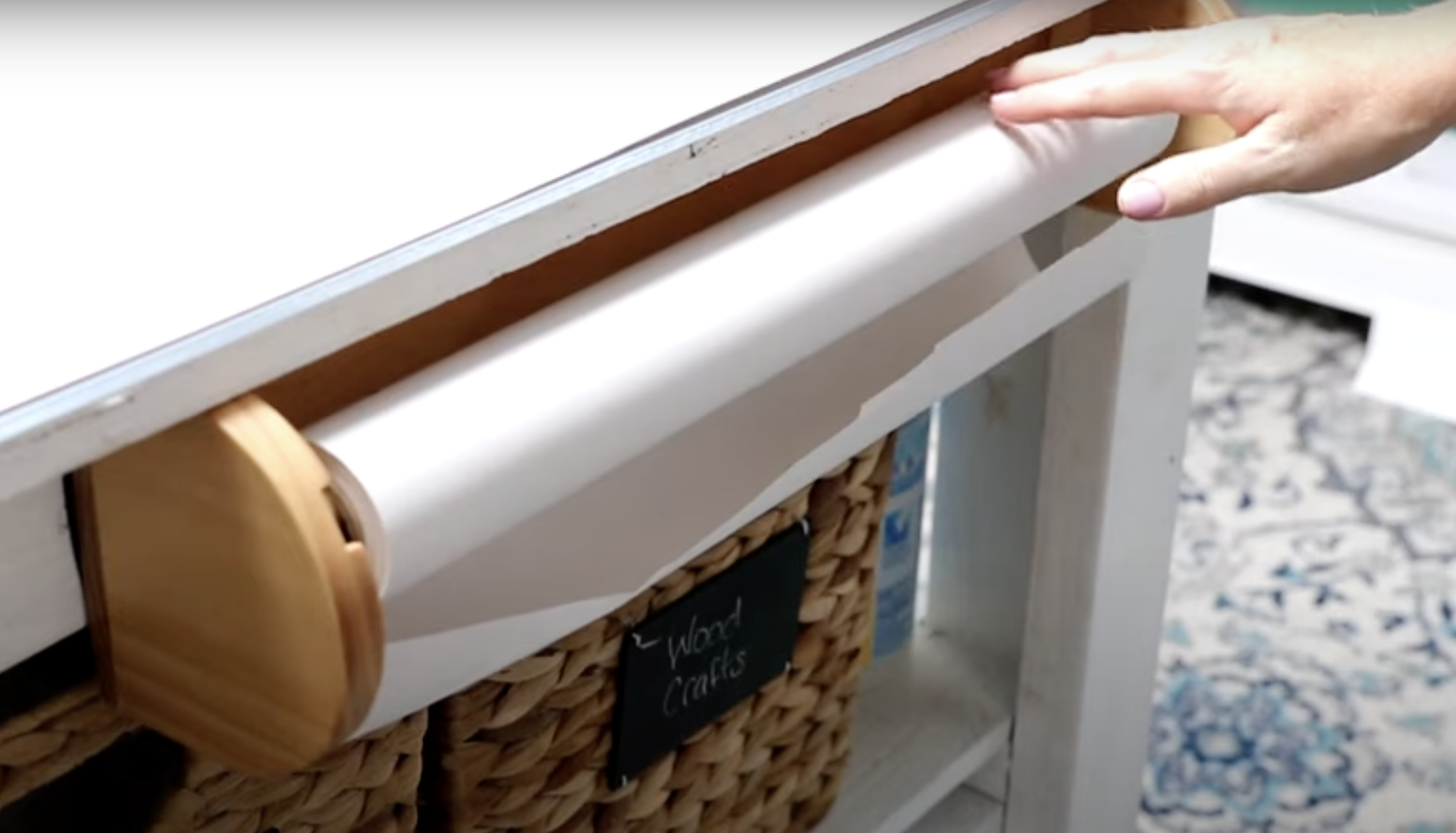 Wooden butcher paper roll holder.