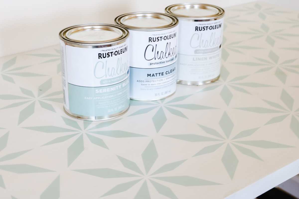 rustoleum chalked paint on a stenciled table