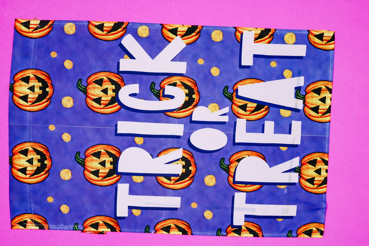 Trick or treat flag close up.