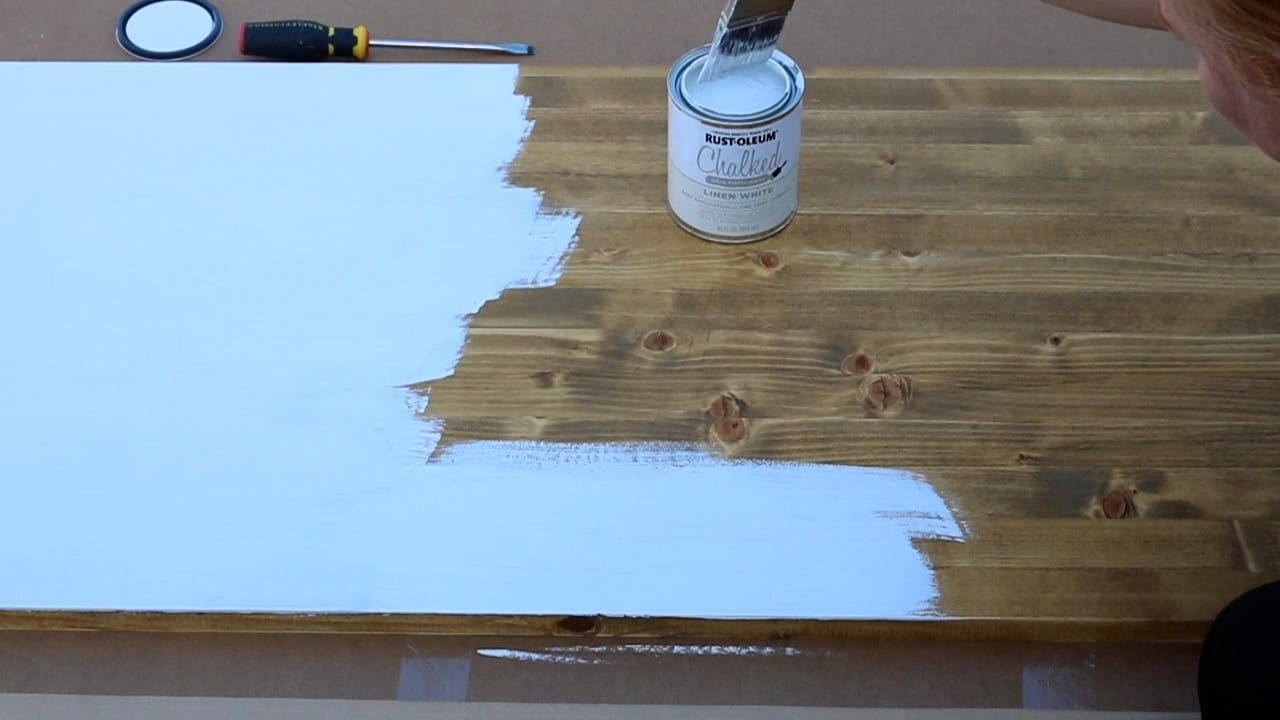 painting first coat on table with rustoleum chalked paint