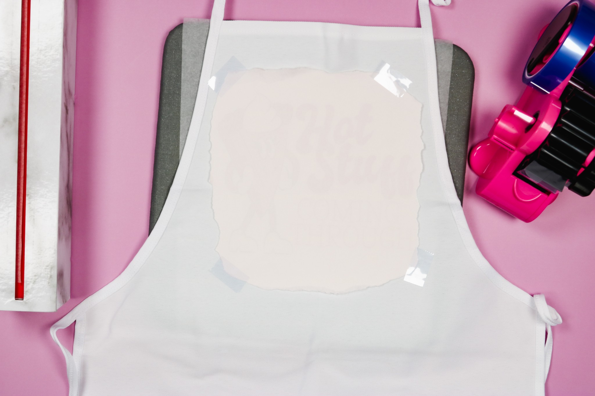 taped sublimation print on apron