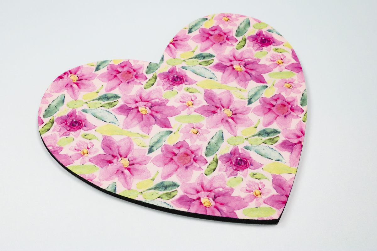 Heart shaped sublimation mouse pad.