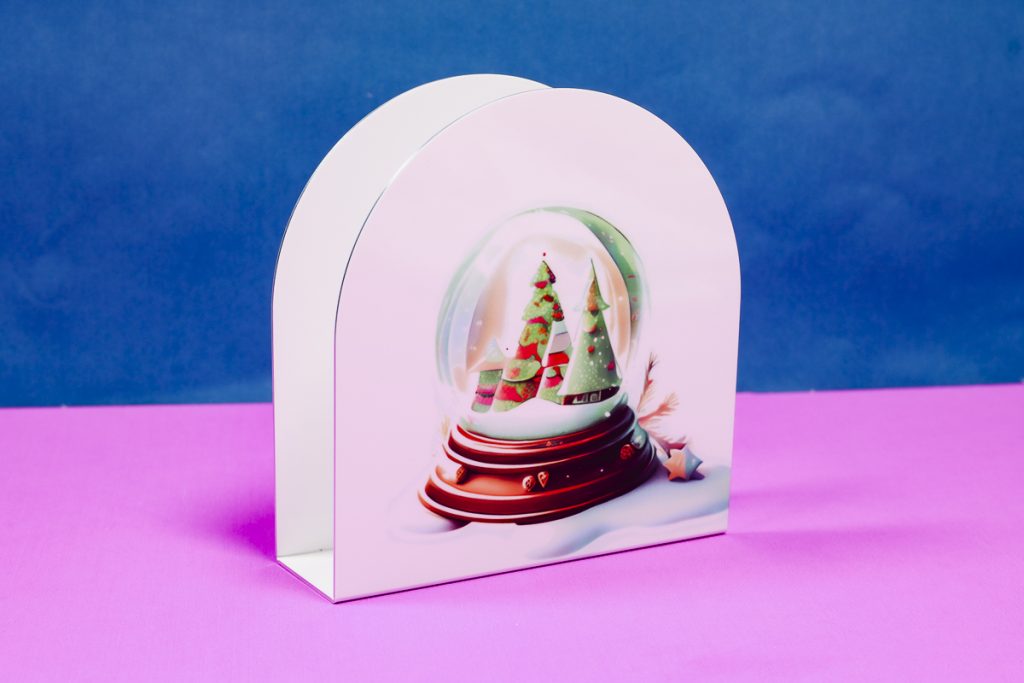 Sublimation napkin holder with Christmas designs.