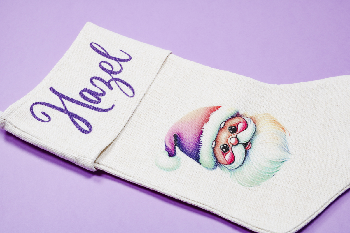 Close up of sublimation stocking.