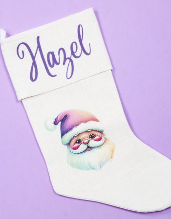 Finished sublimation stocking with Santa face.