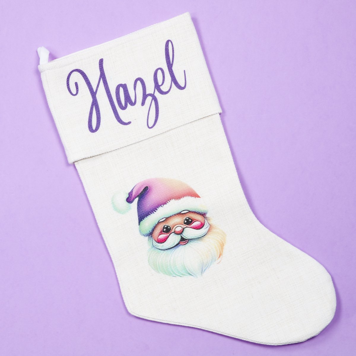 Finished sublimation stocking with Santa face.