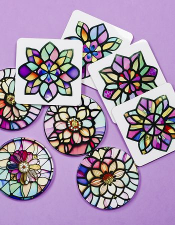 Sublimation coasters with stained glass designs.