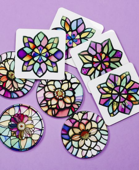 Sublimation coasters with stained glass designs.