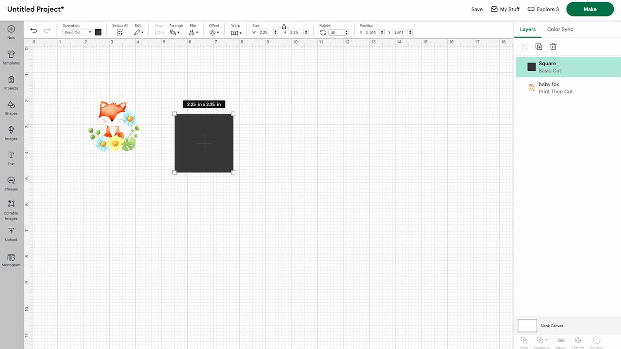 adding square to cricut design space