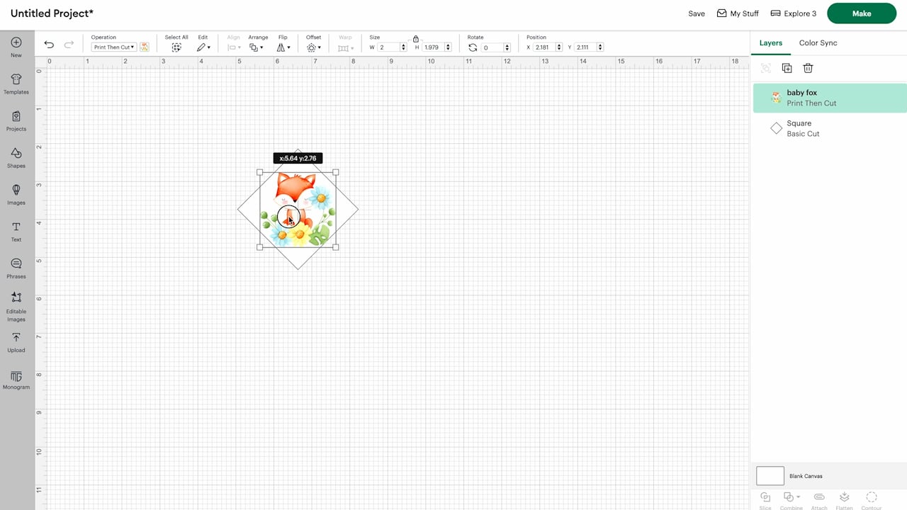 resizing and locating design in cricut design space