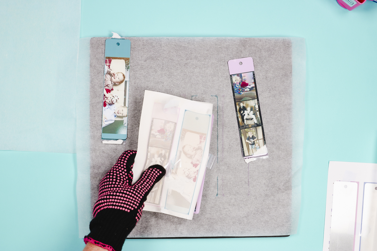 Pull back sublimation print and reveal sublimation photo bookmark.