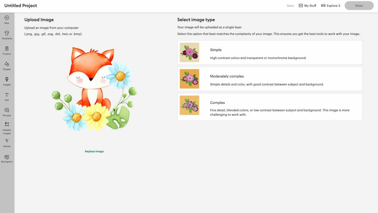uploading image in cricut design space