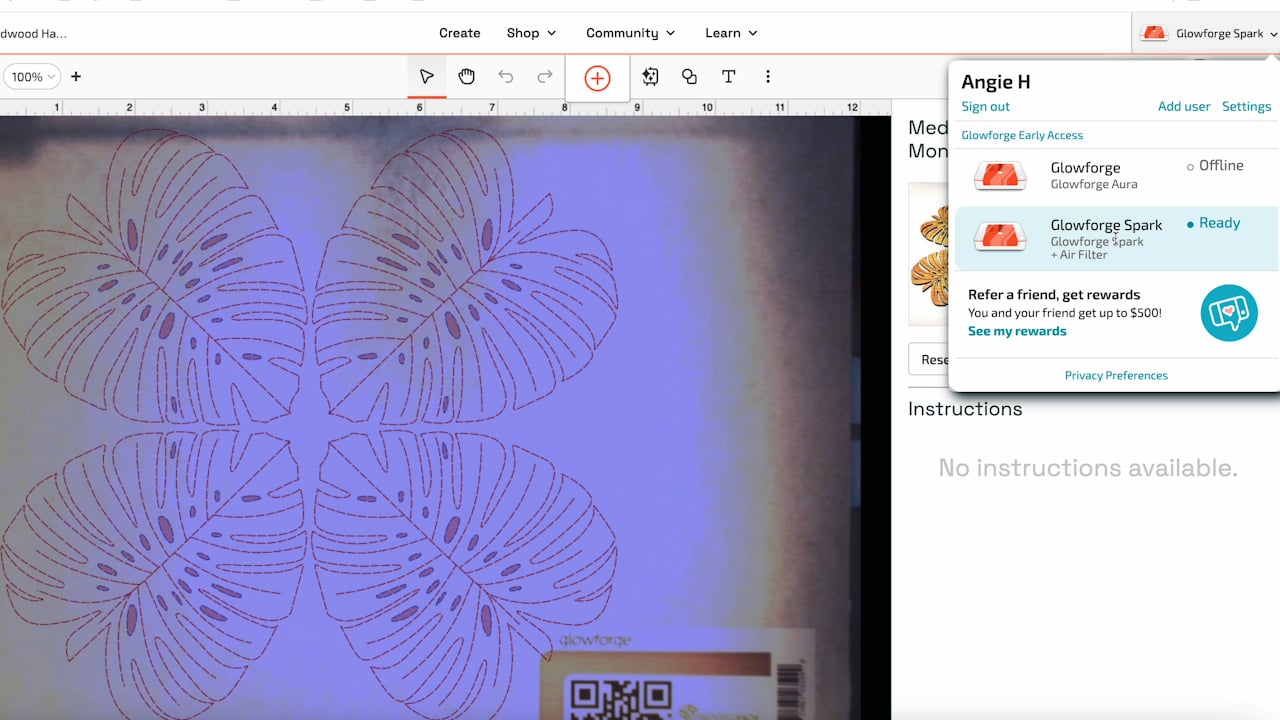 glowforge showing as ready